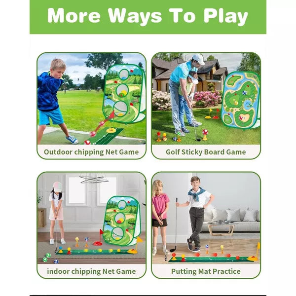 TITQWOP 4-in-1 Sticky Golf Games Set for Kids&Adults – Golf Putting Mat,Chipping Net,Cornhole Board&Retractable Club,Indoor/Outdoor Practice Toy