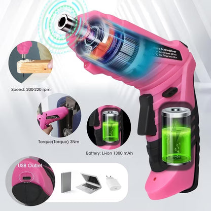 Hoey Cordless Screwdriver, 47 in 1 Electric Screwdriver,Dual Position Handle with USB Cable LED Light for Home Office DIY Tools