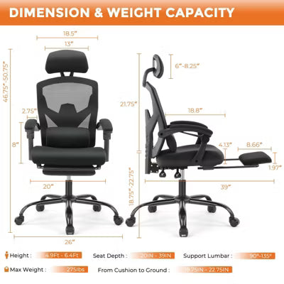MyDepot Reclining Gaming Chairs with Ergonomic Leg Rest High-Back Breathable Mesh Office Chair with Lumbar Support