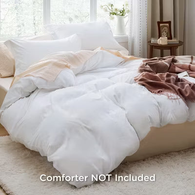 Duvet Cover Set 3pcs Prewashed Fabric Queen Size White - Bedsure