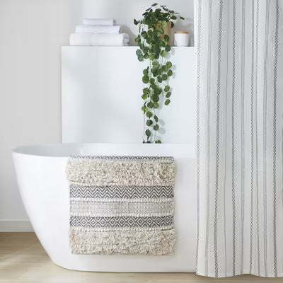SEVOBAL Bathroom Rugs Bath Mat Rug Home Carpet Shower Mat Texture Stripe for Bathtub Side Floor Shower Room Bathroom Washable, Grey, 20"*32"*0.25"