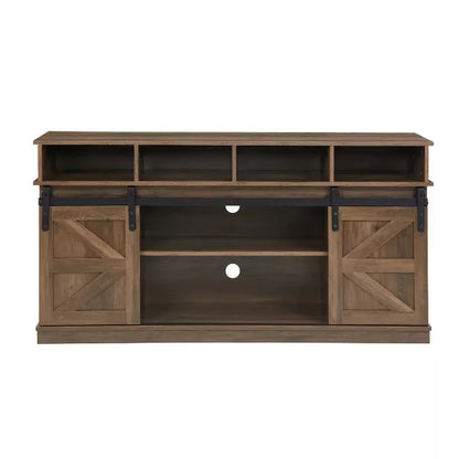 Wooakway 58"L 30"H 16"D Modern & Farmhouse Double Tier TV Stand Storage Cabinet with Sliding Barn door for TVs Up to 65" Living Rooms Apartment