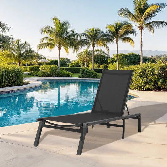 Hyleory Adjustable Aluminum Folding Chaise Lounge - Locking Legs for Secure Relaxation