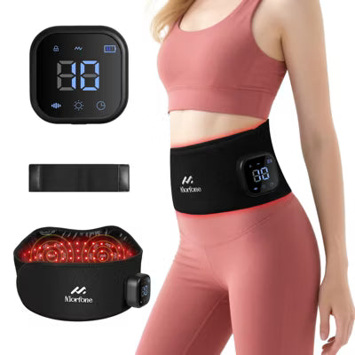 Morfone 660nm & 850nm red light therapy belt, used for body heating, vibration massage, and relief of muscle pain in the waist, shoulders, back, etc