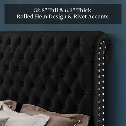 AMERLIFE Upholstered Platform Bed with 52.8'' Tall Sleigh Headboard