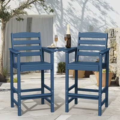 Hyleory HDPE Adirondack Bar Height Loveseat with Built-In Side Table, 2-Person Outdoor Double Chair
