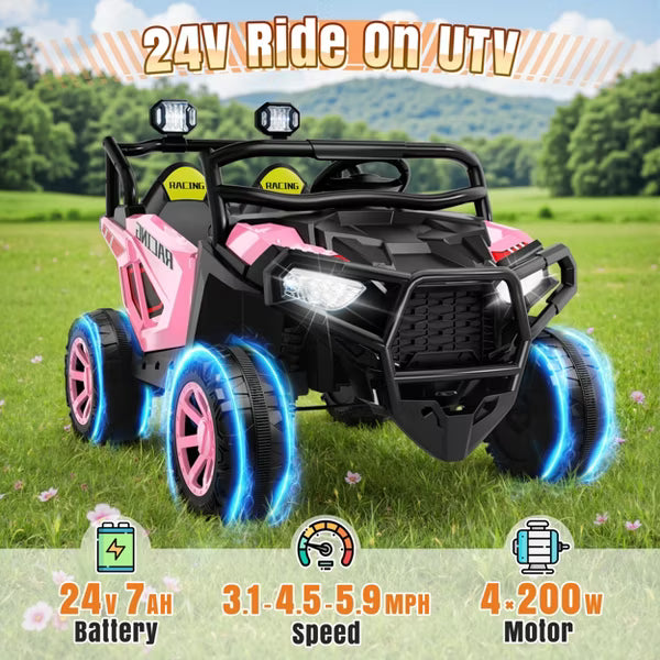 JOYRACER 24V 4WD/2WD Switchable Kids Ride on UTV, 2-Seater Electric Car Toys with Remote, MP3/USB/Bluetooth Music, Horn & LED