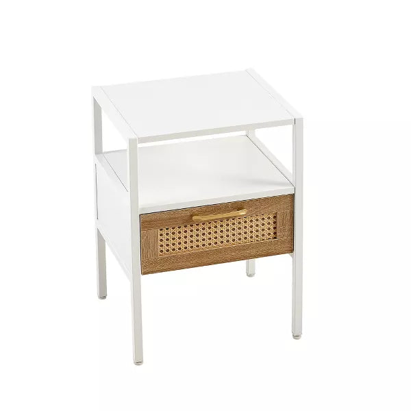 Wooakway 15.75"L 21.26"H 13.78"D Rattan End Table Side Table Nightstand with Adjustable Feet for Living Room Bedroom