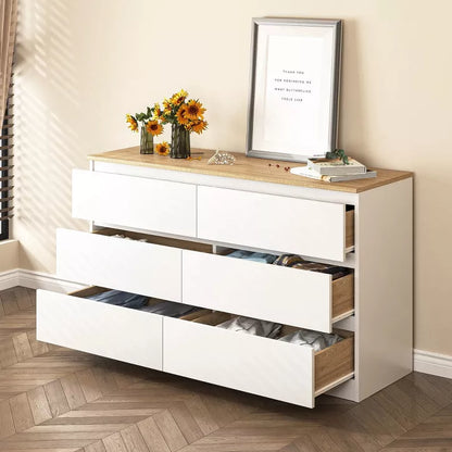 CIPACHO Modern White Roomy Storage Chest 6 Drawer Double Dresser Perfect for Bedroom Closet Living Room to Clear Clutter and Brighten Home Vibe
