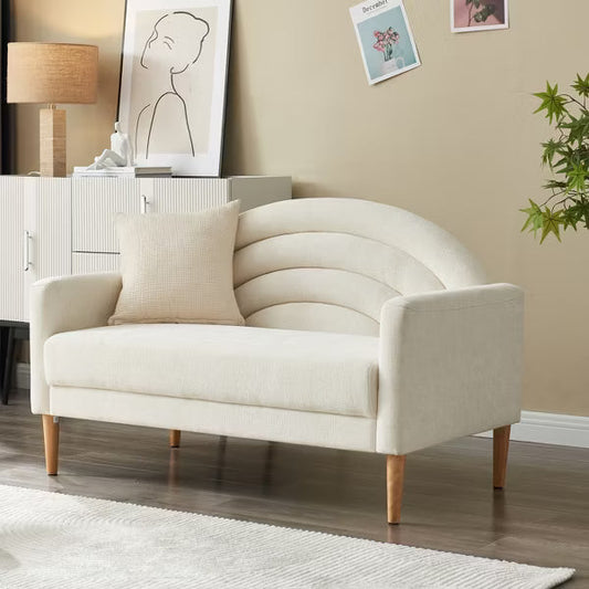 50" Loveseat Sofa for Small Spaces, 2-Seater Couch with Spring Cushions & Wood Frame. Mid-Century Modern Design in Grey Linen Fabric, Easy Assembly