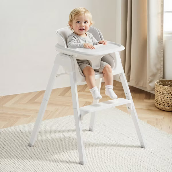 AmourLil 4-in-1 Convertible High Chair for Babies & Toddlers, Adjustable Height with Dishwasher-Safe Tray, Easy-Clean Design, Beige (White)
