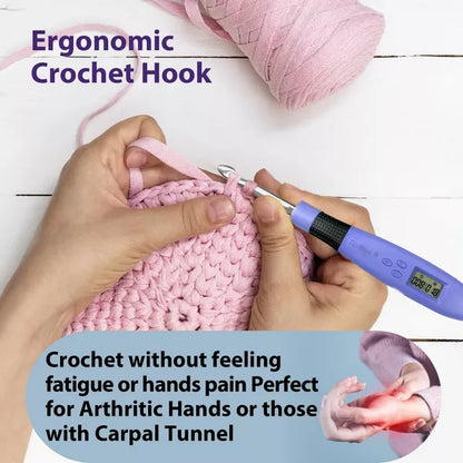 Zcvtbye Rechargeable Lighted Crochet Hook Set with Stitch Counter, 18 Interchangeable Metal Heads, Ergonomic Handle – Gift for Knitters