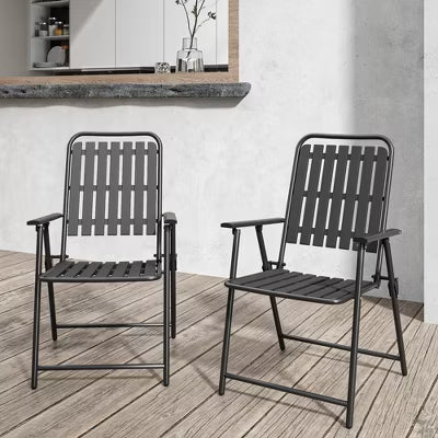 Charcoal Slate 2-Piece Folding Patio Chair Set – Outdoor, Foldable, 350lb Capacity