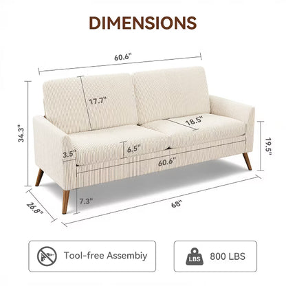 Dyonery Loveseat Sofa, Memory Foam Cushion with Tool-Free Setup, Mid-Century Modern Design for Small Spaces