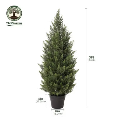 Dr.Planzen Artificial Cypress Topiary Trees Set of 2 - UV Resistant Outdoor Faux Plants for Front Porch - Potted Fake Evergreen Christmas Decor