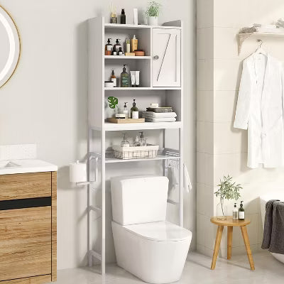 Hooseng Over The Toilet Storage, 3 Tier Bathroom Organizer Shelf, 23.6''W Bathroom Storage Organizer with Door, Toilet Rack