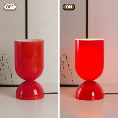 8.9" Modern Cylindrical Glossy Red Glass Table Lamp with Dome Base for Bedside, Living Room, Study, Lounge, Bar Counter, or Coffee Table