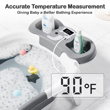 TUMAJUP Foldable Elephant Baby Bathtub for Infants and Toddlers with Soft Cushion and Thermometer
