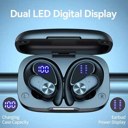 VEAT00L V6 Bluetooth Headphones Wireless Earbuds 88Hrs Playback Sport Ear Buds with Earhook Digital Display Charging Case.
