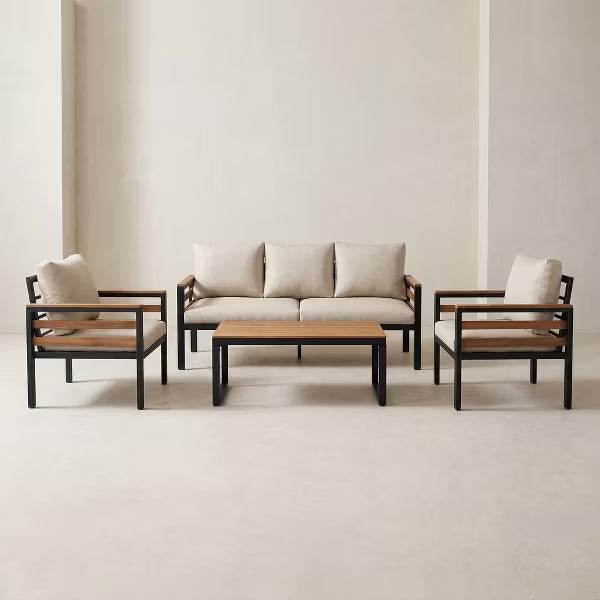 Patio Furniture Set with Coffee Table, 4-Piece Conversation Set with Washable Thick Cushions, Sectional for Porch, Balcony, Deck, Yard