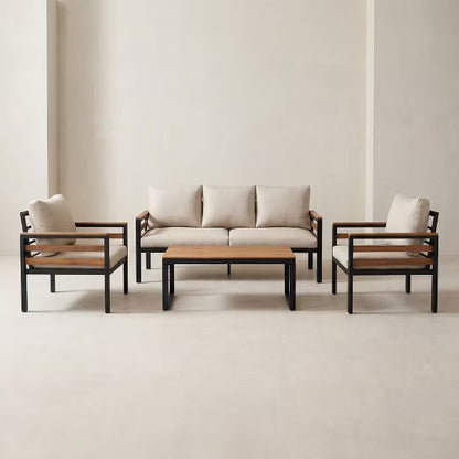 Patio Furniture Set with Coffee Table, 4-Piece Conversation Set with Washable Thick Cushions, Sectional for Porch, Balcony, Deck, Yard