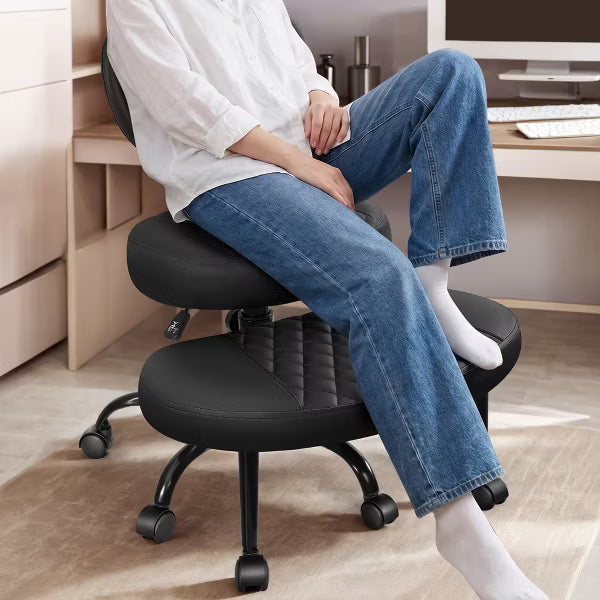 KERDOM Ergonomic Cross Desk chair, Height Adjustable Meditation Office Chair, 360° Swivel with Retractable Footrest, ADHD Chair,Black