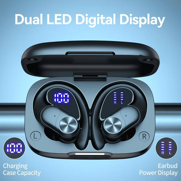 VEATOOL V6 Bluetooth Headphones Wireless Earbuds 88Hrs Playback Sport Ear Buds with Earhook Digital Display Charging Case