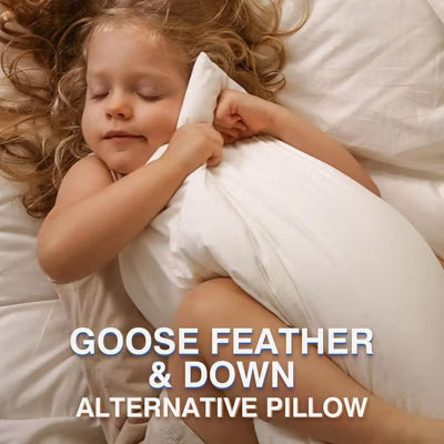 Zibroges Feather Bed Pillow Queen Size - Hotel Down Pillows for Sleeping, Soft 600 Thread Count Cotton Cover, Fluffy Support Surround Fill Polyester