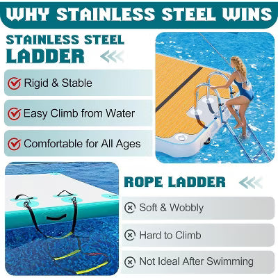 AMERLIFE Inflatable Floating Dock with Non-Slip Surface, Detachable Ladder