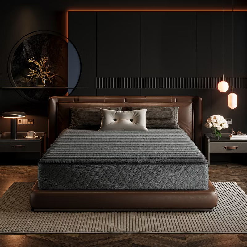 Swedrea Hybrid Mattress Breathable Medium Cooling Memory Foam Bed-in-a-Box Black