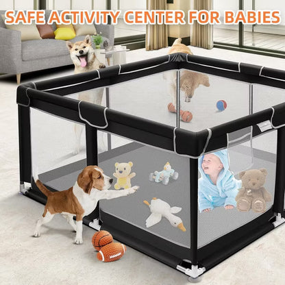 Kmaier Baby Playpen,Large Indoor and Outdoor Play Yards,360° Visibility,For Toddler-(Pink)