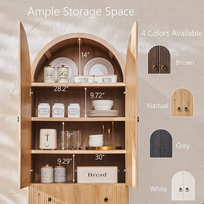 SinCiDo Arched Cabinet, 71" High Pantry Cabinet, with Adjustable Shelves and 2 Large Drawers, Cabinet, for Living Room, Bathroom, Kitchen