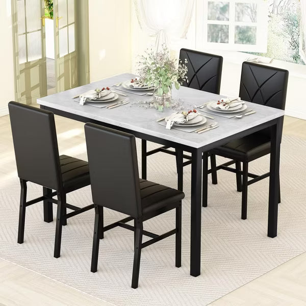 Hooseng Dining Table Set for 4,Faux Marble Small Dining Room Table Set for 4, Modern 5 Piece Dining Table Set for Kitchen and Dining,