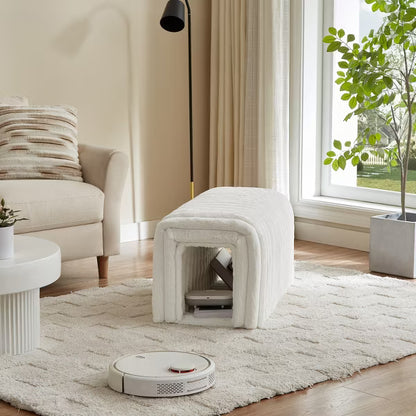 Corduroy Storage Ottoman Bench with Hidden Cat House, Pet Nest Supplies Footrest Seat for Living Room, Entryway or Bedroom