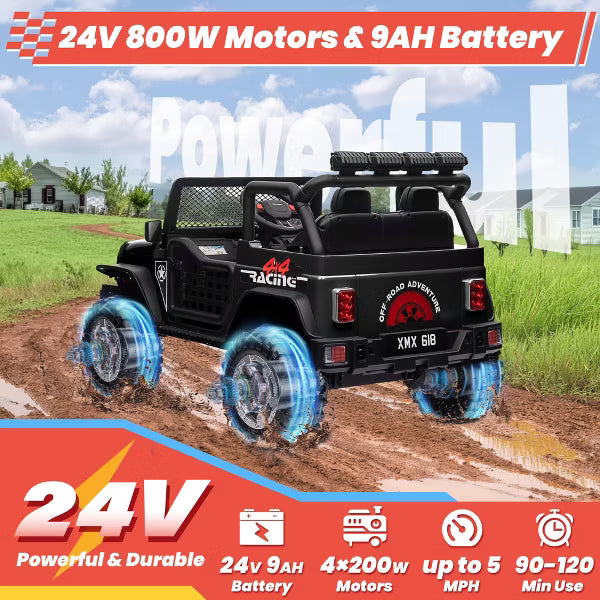 JOYRACER 24V 2-Seater Ride-On Truck for Kids, 4x200W Motors, Electric Toys Car w/ 4 Wheels Spring Suspension, LED, 3 Speeds, Bluetooth Music