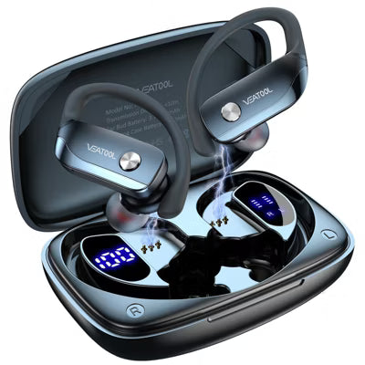 VEAT00L Wireless Earbuds Bluetooth Headphone Sport, Bluetooth 5.4 Earbud, 72Hrs Earphone with Earhook, Mic Black