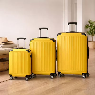 3-Piece Hardside Luggage Set 20" 24" 28", ABS Suitcases with TSA Lock, Spinner Wheels, Expandable, Lightweight Travel Luggage, Lemon Yellow