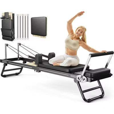 FEIERDUN Foldable Rowing Pilates Reformer, Pilates Machine & Equipment for Home use, Pilates Exercise Trainer with Jump Board