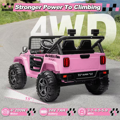 JOYRACER 24V Ride-On Truck for Kids w/ Remote, XL 2-Seater, 4×200W Motors, 4WD/2WD Switch, Bluetooth, Music – Electric Toys Car for Boys Girls
