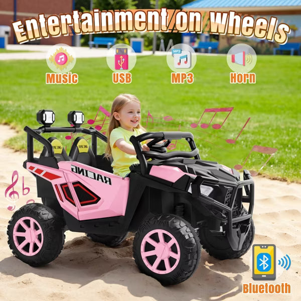 JOYRACER 24V 4WD/2WD Switchable Kids Ride on UTV, 2-Seater Electric Car Toys with Remote, MP3/USB/Bluetooth Music, Horn & LED