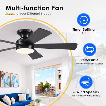46 Inch Low Profile Ceiling Fan with 5 Blades 3 Color Temperature LED for Bedroom Living Room