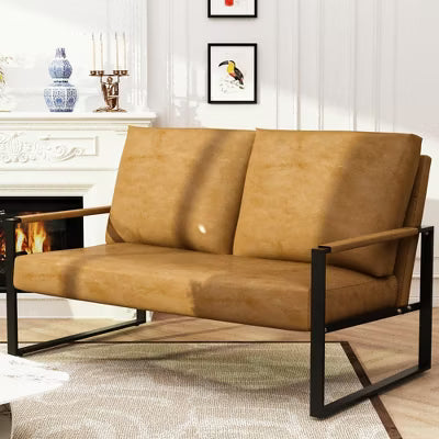 Hooseng 48.4" Loveseat Sofa, 2-Seater Living Room Couch with Premium Upholstery and Robust Metal Frame, Small Love Seat with Armrest for Home Office