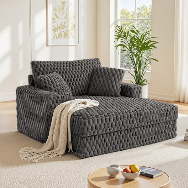 KERDOM Chaise Lounge Chair 53'' Comfy Oversized Reading Chair Fluffy Plush Cozy Couch Sofa Bed with Armrests and Pillows, for Rooms