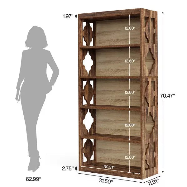 Resenkos Bookshelf, Bookcase Standing Shelf Unts,6-Tier Bookshelf, 70-Inch Wood Bookcase with Storage Shelves,Brown