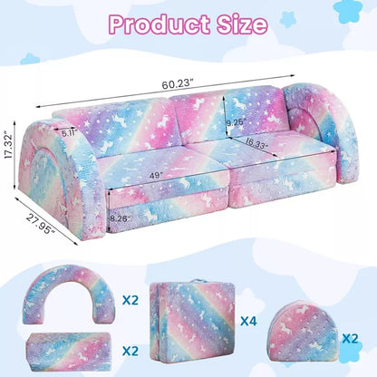 Hooseng 10Pcs Modular Kids Play Couch, Glow-in-The-Dark Convertible Play Fort Kids Sofa with Removable Cover for Playroom, Bedroom
