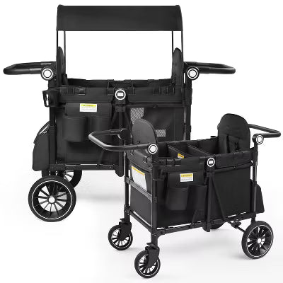 TODECARE Wagon Stroller for 2 Kids, All-Terrain Foldable Outdoor Stroller Wagon, Adjustable Handle, Shock-Absorbing Wheel, Detachable Tray