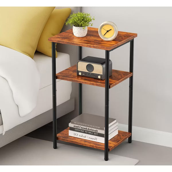 MyDepot Rustic Side Table Set of 2 - Modern Industrial Nightstands for Bedroom - Tall End Tables for Small Spaces, Brown