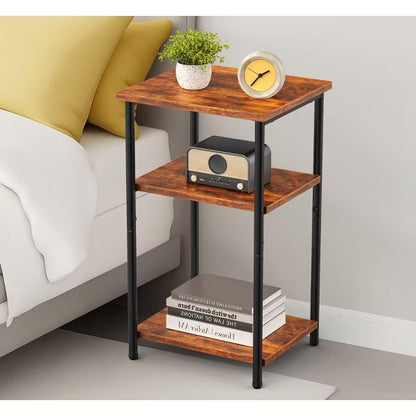 MyDepot Rustic Side Table Set of 2 - Modern Industrial Nightstands for Bedroom - Tall End Tables for Small Spaces, Brown