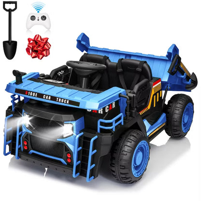 Joyracer 24V Ride on Toys w/ Remote Control, 2 Seater 400W Electric Powered Ride on Truck w/ Dump Bed, 3 Speeds, Shovel, Bluetooth, Gift for Kids