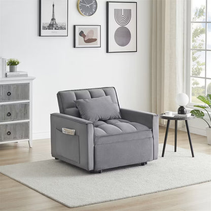 ELJGET 3 in 1 Convertible Soft Cushion Sofa Pull Bed for Single, Adjustable Sleeper Chair Bed for Office, Living Room, Gray